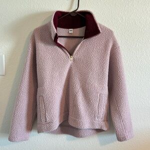 Old Navy Pink Sherpa Quarter-Zip Sweatshirt